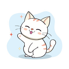 Obraz premium Adorable Waving Kitten Character Flat Design Vector for Cute Kids Interface or Welcome Empty State UI Screen