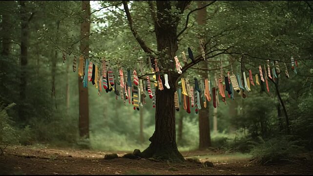 Tree with Colorful Socks Instead of Leaves

