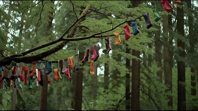 Tree with Colorful Socks Instead of Leaves

