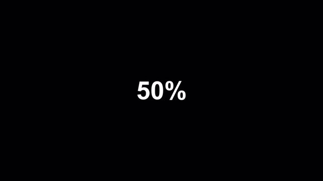 Counting Number from 0 to 50 Percent, Simple Percentage Counter Animation with Loading Bar 0 to 50% on Transparent Background.