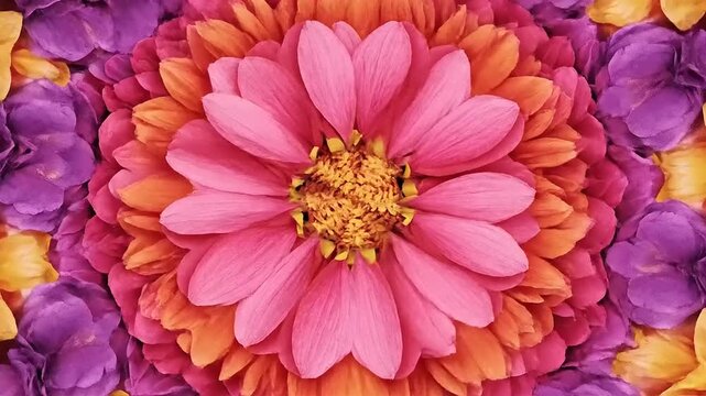 Floral pattern composed of colorful flower petals close up view