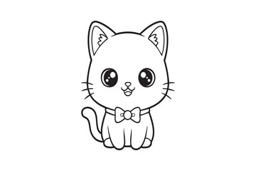 Obraz premium Cute kitten outline illustration for kids coloring page on white background