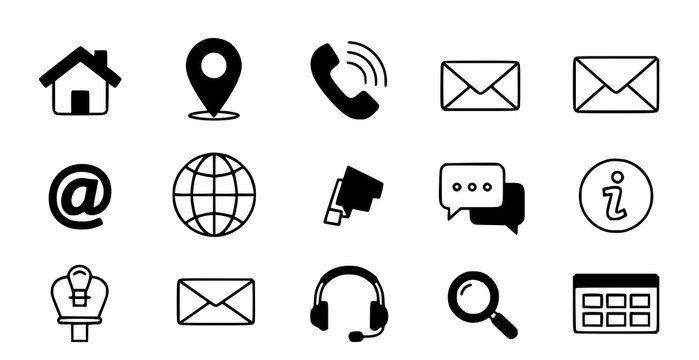 Modern glyph web and contact icons vector set for website and app design