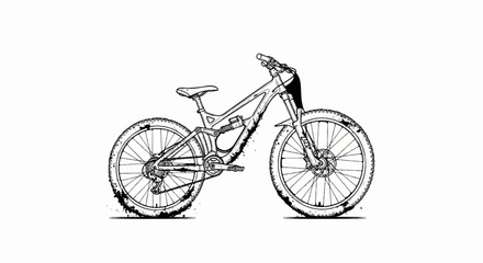 Obraz premium Line art illustration of a rugged, full-suspension mountain bike with splattered paint effects
