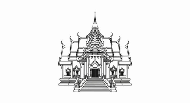 Ornate temple structure with stepped entrance and ornate rooflines