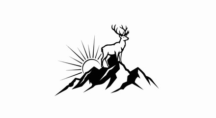 Majestic deer atop mountains with sunburst
