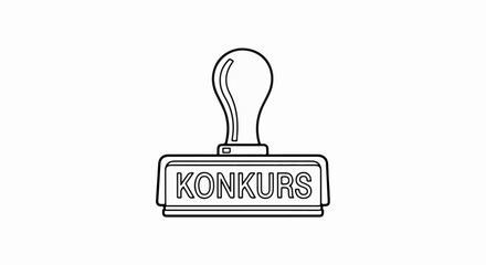 Line art of a rubber stamp with "Konkurs" text on the stamping surface