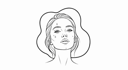 Line art sketch of a woman's face with tears and a hat