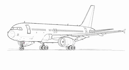 Line drawing of a commercial jet airplane on the ground