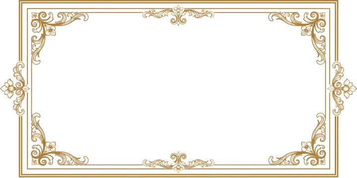 An ornate gold frame with decorative corners and borders, vector illustration, graphic design element