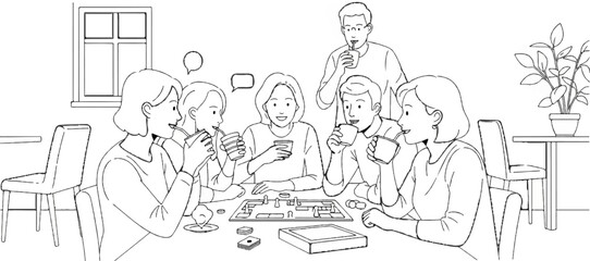 Obraz premium People playing board games and enjoying drinks indoors