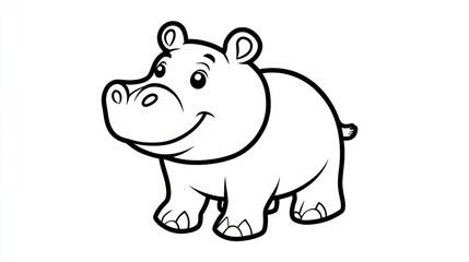 Cute hippo coloring page, kids activity, drawing, animal, cartoon, educational