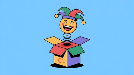 Illustration Celebrating April Fools' Day.Lettering quote April fools day springing out of box. jack in the box toy,Unique first april day slogan stylized typography.Funny card for party, social media