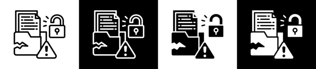 Fototapeta premium Data Leakage Icon Set In Black And White Filled Style Collection