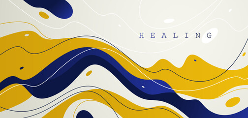 Plakat Abstract vector background with curvy fluid shapes, lava lamp curves art wallpaper, smooth lines amorphous watery style, flowing molten shapes.