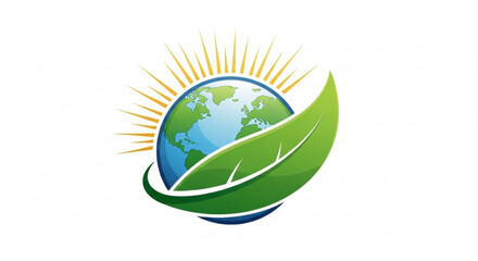 Obraz premium Green Earth with Leaves and Sun Symbolizing Eco-Friendliness and Sustainability