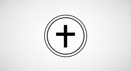 Fototapeta premium Black Cross Symbol in Double Circle on White Background