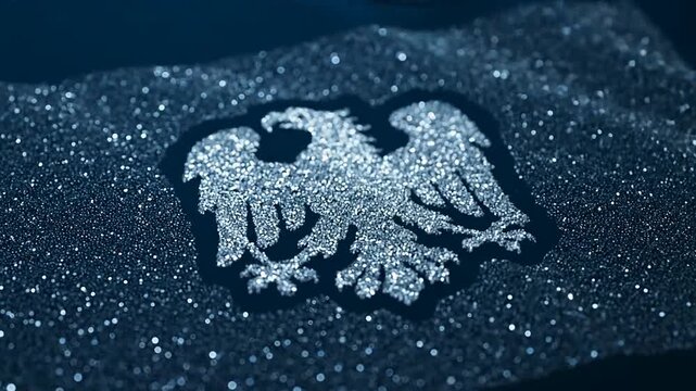 Glittering eagle emblem metallic texture on dark blue background