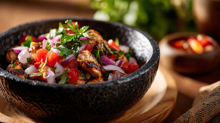 Easy Grilled Chicken Street Tacos in a dark textured ceramic bowl