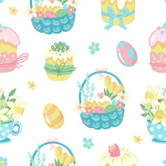 Fototapeta premium Easter seamless pattern with basket