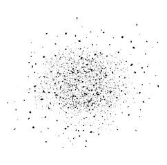 Abstract black ink splatter spray texture with dust particles.