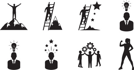 Obraz premium Business success and achievement icons in black and white