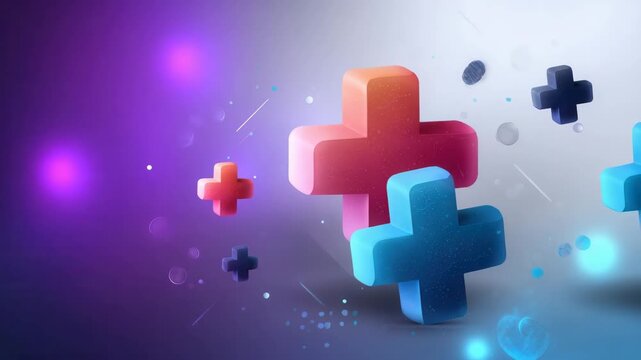 Vibrant plus signs float in dynamic gradient background