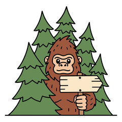 Cartoon Gorilla Holding a Stop Sign in a Forest