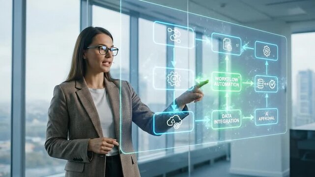 Businesswoman Explaining Workflow Automation Concept