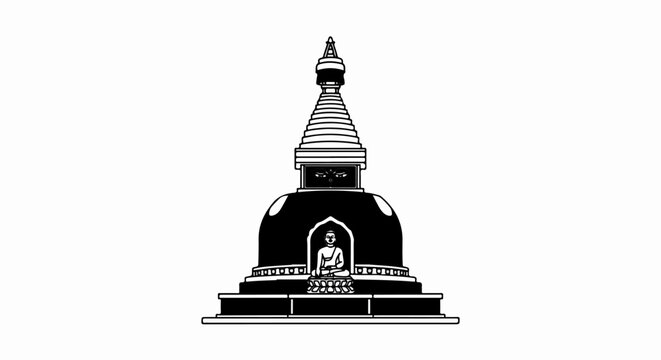 Stylized Buddhist stupa with seated Buddha figure at its base