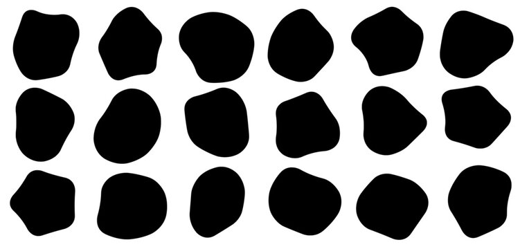 Abstract organic blob shapes set featuring irregular fluid forms in minimal black style. Modern amorphous geometric collection.