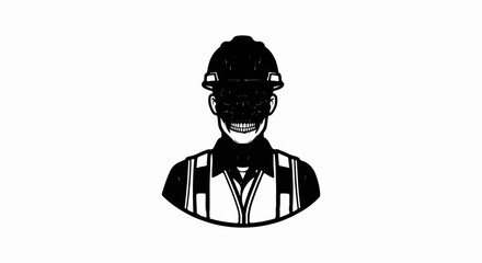 Stylized construction worker with a skull mask, wearing hard hat