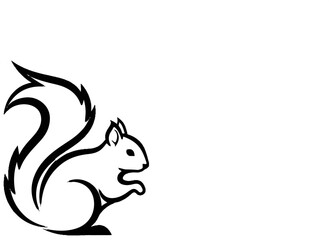 Stylized black outline of a squirrel with a bushy tail, set against white