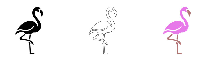 Obraz premium Flamingo Icon Vector Set Transparent Background, Black White Pink Flamingo Standing Outline Filled Design Isolated