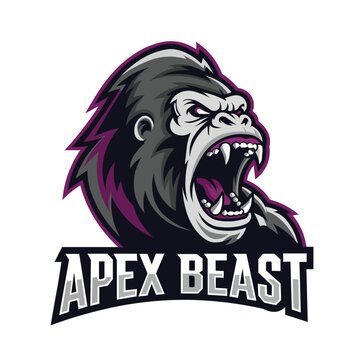 Apex Beast Gorilla Vector Transparent Background, Angry Gorilla Head Roaring Purple Background Esports Mascot Logo Isolated