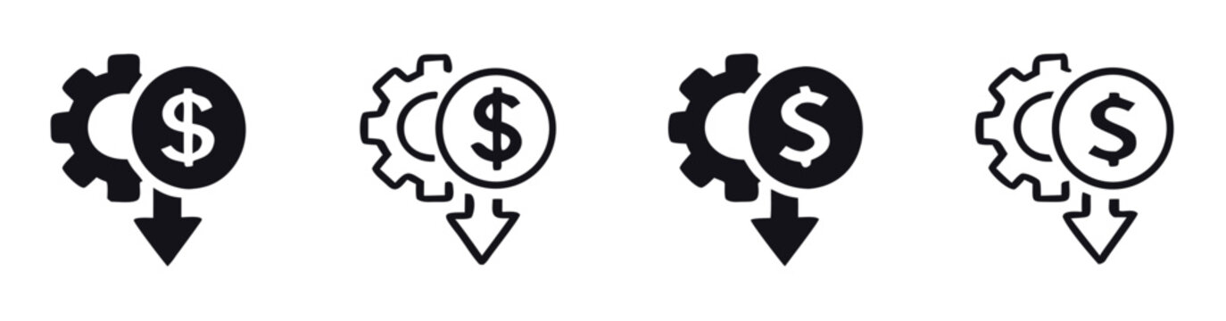 Manufacturing cost reduction vector icon set

