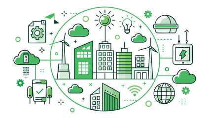 Eco Friendly Smart City Concept &ndash; Green Sustainable Urban Vector Illustration