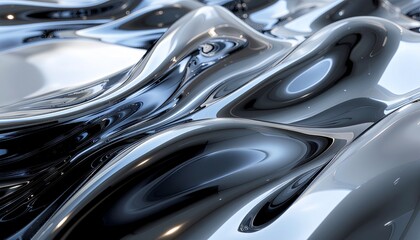 Fototapeta premium A close-up view of abstract, flowing metallic surfaces reflecting light.