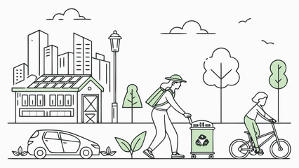 Garbage Collection and Recycling in Modern City &ndash; Environmental Vector Illustration