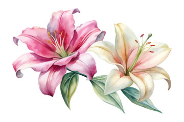 Fototapeta premium Elegant Lily Watercolor Bloom, Soft Romantic Floral Illustration Isolated on White