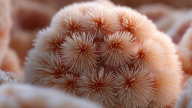 Ultra HD Closeup of soft coral polyps with delicate spiky texture, vibrant marine life underwater, intricate natural pattern video