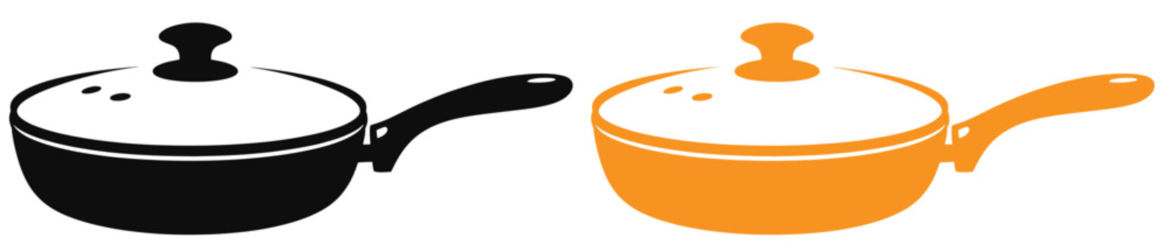 Kitchen cookware icons showing frying pan cooking pot spatula utensils silhouettes for food preparation illustration design set collection