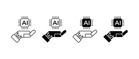 Generative AI vector icons. AI and humans collaborate symbol © Evgeny