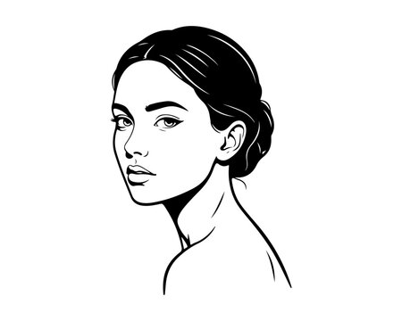 Elegant black and white drawing of a woman's profile, minimalist beauty.