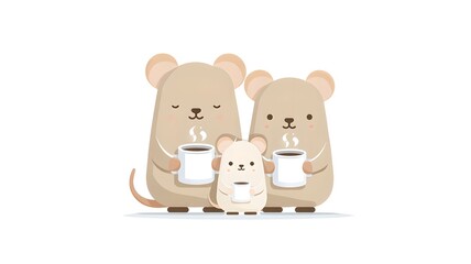 Fototapeta premium Mouse family with cute mood standing together in flat cartoon style in pastel colors for children book illustration