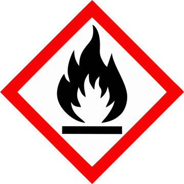 Flammable hazard symbol GHS pictogram for fire risk warning sign for dangerous materials isolated on white background