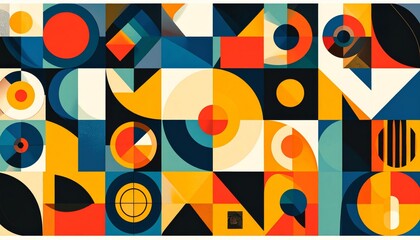 Rhythmic Cadence of Geometric Forms in a Bold Modernist Palette