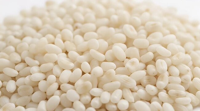 Heap of adlay grains, creamy white in color, for food preparation