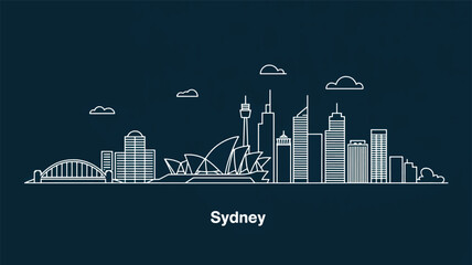 Fototapeta premium A minimalist line art illustration of Sydney, Australia's skyline against a dark teal background