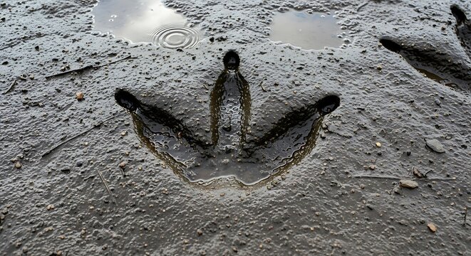 Dinosaur Footprint Impression in Muddy Terrain - Ancient Trace.